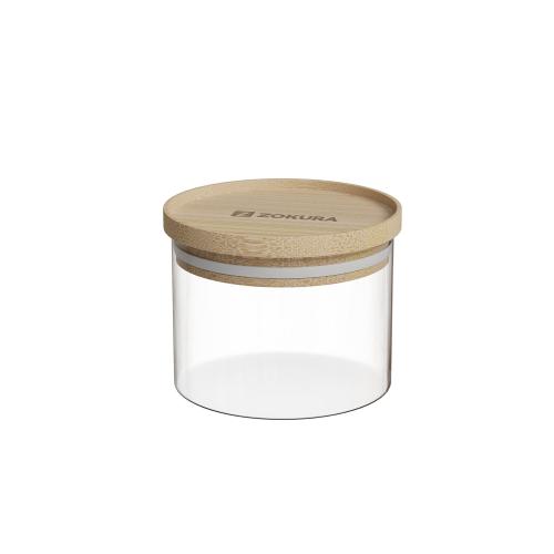 Recipient sticla, Ø9,5cm, 300ml, cu capac din bambus - Zokura 1 Recipient sticla, Ø9,5cm, 300ml, cu capac din bambus - Zokura