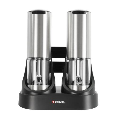 Set 2 rasnite electrice pentru sare si piper, cu baza de incarcare - Zokura 1 Set 2 rasnite electrice pentru sare si piper, cu baza de incarcare - Zokura