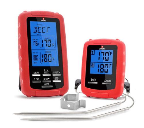 Termometru fara fir pentru carne Zokura Z1177, -20°C/300°C, 2 sonde, frecventa radio programabila pentru 2 preparate (Rosu) 1 Termometru fara fir pentru carne Zokura Z1177, -20°C/300°C, 2 sonde, frecventa radio programabila pentru 2 preparate (Rosu)