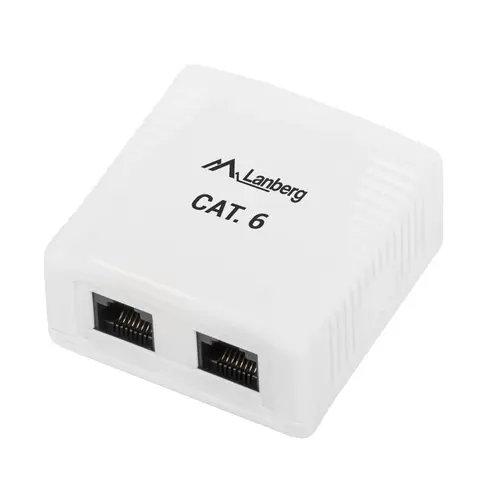 Priza dubla UTP cat 6, neecranata, Lanberg 40425, montaj aparent, 2 x RJ45, alba 1 Priza dubla UTP cat 6, neecranata, Lanberg 40425, montaj aparent, 2 x RJ45, alba