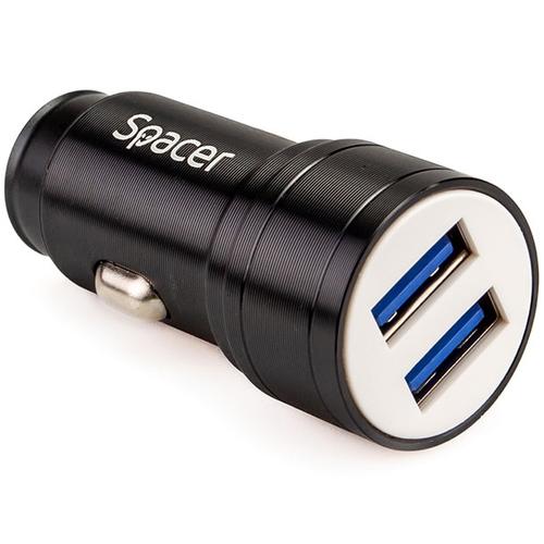 Alimentator auto Spacer Fast Charge 17W 5V/3.1A max putere totala 17W 2 x USB pentru bricheta auto, Negru 1 Alimentator auto Spacer Fast Charge 17W 5V/3.1A max putere totala 17W 2 x USB pentru bricheta auto, Negru