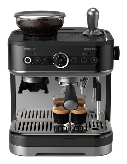 Espressor semi-automat Philips Barista Brew PSA3218/10, 1350 W, 4 buc portfiltre din otel, Rasnita incorporata, 15 setari de macinare, Carafa din otel (Argintiu/Negru)