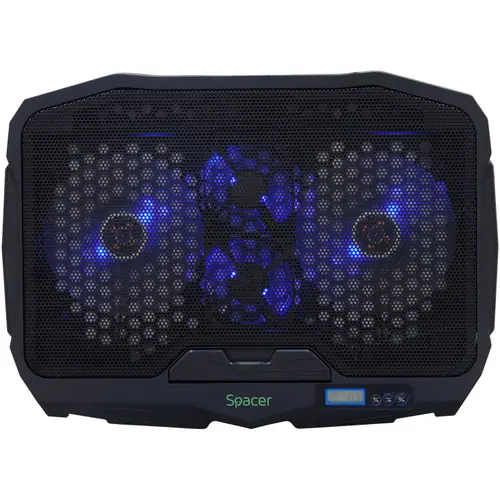 Stand gaming pentru laptop Spacer 17inch, sita metal, 2xfan 12.5cm, 2xfan 7cm cu led albastru, Negru 1 Stand gaming pentru laptop Spacer 17inch, sita metal, 2xfan 12.5cm, 2xfan 7cm cu led albastru, Negru