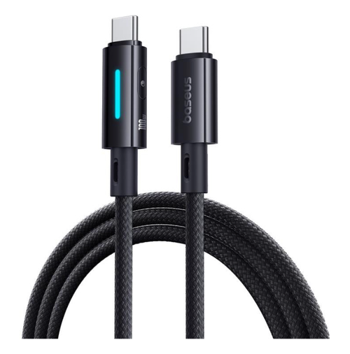 Cablu de Date Baseus Lit Button Control P10379000121-01, USB-C - USB-C, 100W, 2m (Negru) 1 Cablu de Date Baseus Lit Button Control P10379000121-01, USB-C - USB-C, 100W, 2m (Negru)