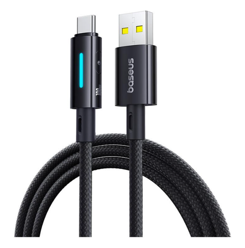 Cablu Baseus Lit Button Control P10379002121-00, Date USB-A - USB-C, 100W, 1m (Negru) 1 Cablu Baseus Lit Button Control P10379002121-00, Date USB-A - USB-C, 100W, 1m (Negru)
