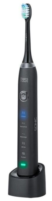 Periuta de dinti electrica Teesa Sonic TSA8015, 31.000 pulsatii/min, Cronometru 2 min, 5 Moduri functionare, 2 Capete, Trusa de calatorie (Negru) 1 Periuta de dinti electrica Teesa Sonic TSA8015, 31.000 pulsatii/min, Cronometru 2 min, 5 Moduri functionare, 2 Capete, Trusa de calatorie (Negru)