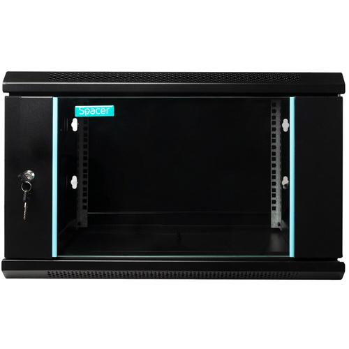 Cabinet 19″ SPACER 6U 600x450mm, fixare pe perete, Flatpack (dezasamblat), negru, panouri detasabile, otel 1.5mm, Sarcina maxima 60Kg 1 Cabinet 19″ SPACER 6U 600x450mm, fixare pe perete, Flatpack (dezasamblat), negru, panouri detasabile, otel 1.5mm, Sarcina maxima 60Kg