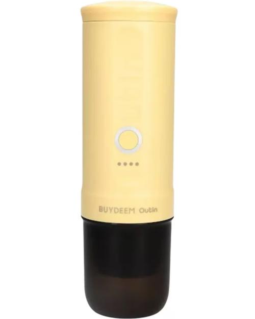 Espressor portabil Buydeem OTEM-01-MY, 90W, 80ml, 670g, Incarcator auto si retea, Cablu USB, Compatibil cu capsule Nespresso, Starbucks , Illy, Lavazza, si cafea macinata (Galben)