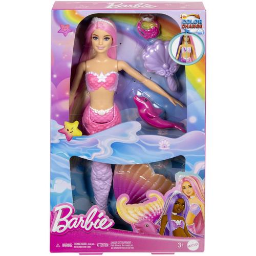 Papusa Barbie Color Change - Sirena cu par roz 1 Papusa Barbie Color Change - Sirena cu par roz