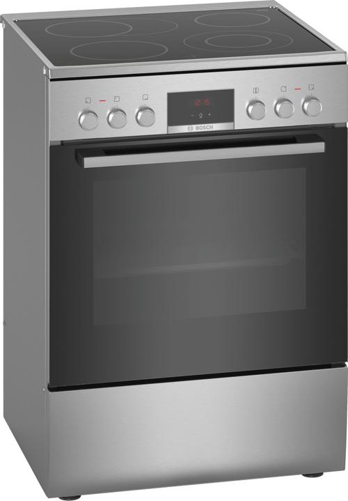 Aragaz BOSCH HKR39C250, Electric, 4 zone gatit, Vitroceramica, EcoClean Direct, 3D HotAir, Autocuratare hidrolitica, Timer, Grill, Clasa A, 60 cm (Inox)