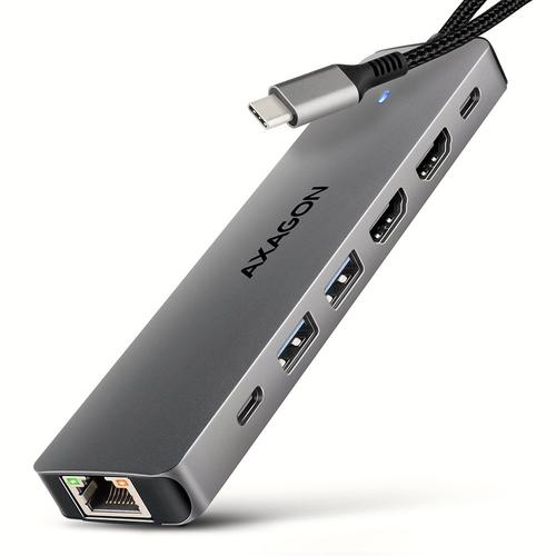 Hub USB-C 7in1 Axagon HMC-7HX2, 2 x USB-A, 2 x HDMI, RJ-45, USB Type-C, PD 100W (Argintiu) 1 Hub USB-C 7in1 Axagon HMC-7HX2, 2 x USB-A, 2 x HDMI, RJ-45, USB Type-C, PD 100W (Argintiu)