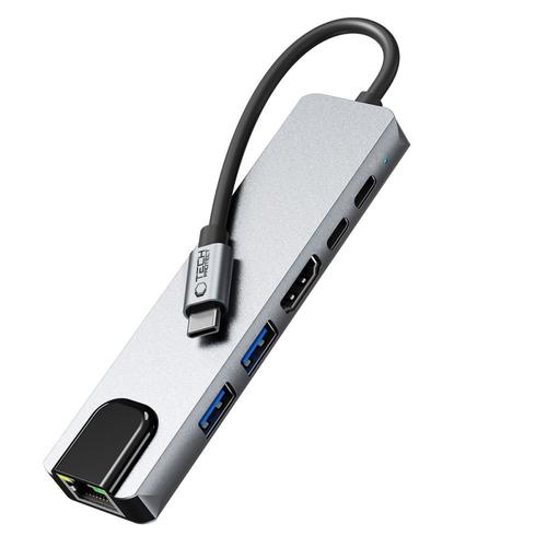 Hub USB-C Tech-Protect HB02, 1 x USB-A, 1 x USB-A 3.0, 2 x USB-C, 1 x HDMI, 1 x RJ45 (Gri) 1 Hub USB-C Tech-Protect HB02, 1 x USB-A, 1 x USB-A 3.0, 2 x USB-C, 1 x HDMI, 1 x RJ45 (Gri)