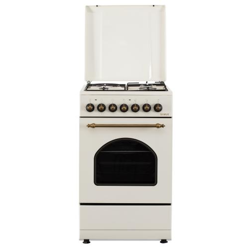 Aragaz Rustic SAMUS SR550EL3C1, Gaz+Electric, Aprindere electrica, 3 arzatoare gaz + 1 electric, Cuptor electric 48 l, 3 functii, Timer mecanic (Bej)