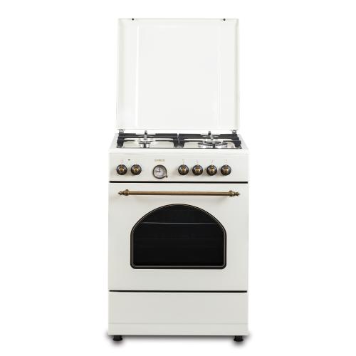 Aragaz Rustic SAMUS SR660EL1CW, Gaz, 4 arzatoare, Aprindere electrica, Wok, Cuptor electric, 56 l, 6 functii, Grill, Ventilator, Timer, Sigurante (Bej)