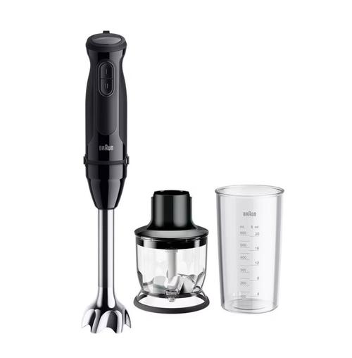 Blender de mana Braun MultiQuick 3 MQ30201M, 900 W, 2 viteze, Pahar 0.6 l, Tocator 0.35 l (Negru)