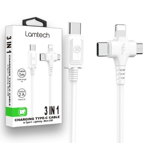 Cablu de incarcare Lamtech, 3in1, USB la Type-C/Lightning/Micro USB, 2A, 1m, 5202021113119, Alb 1 Cablu de incarcare Lamtech, 3in1, USB la Type-C/Lightning/Micro USB, 2A, 1m, 5202021113119, Alb