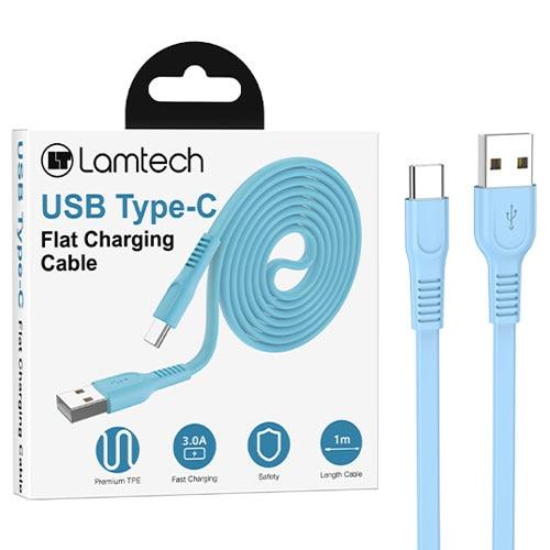 Cablu Date si Incarcare Lamtech, USB la Type-C, Plat, 3A, 1m, Albastru 1 Cablu Date si Incarcare Lamtech, USB la Type-C, Plat, 3A, 1m, Albastru