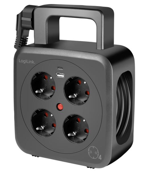 Prelungitor cu tambur Logilink LPS504, 4 prize, 1x USB-C PD 3.0, 1x USB-A QC 3.0, protectie la suprasarcina, IP20, H05VV-F 3G 1.5 mm², 5 m (Negru) 1 Prelungitor cu tambur Logilink LPS504, 4 prize, 1x USB-C PD 3.0, 1x USB-A QC 3.0, protectie la suprasarcina, IP20, H05VV-F 3G 1.5 mm², 5 m (Negru)