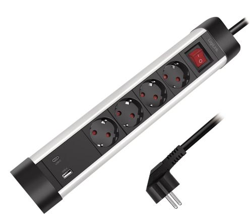 Prelungitor Logilink LPS278U, 4 prize, 1x USB-C PD 3.0, 1x USB-A QC 3.0, 20W, intrerupator iluminat, IP20, H05VV-F 3G 1.5 mm², 1.5 m, Aluminiu (Negru/Argintiu) 1 Prelungitor Logilink LPS278U, 4 prize, 1x USB-C PD 3.0, 1x USB-A QC 3.0, 20W, intrerupator iluminat, IP20, H05VV-F 3G 1.5 mm², 1.5 m, Aluminiu (Negru/Argintiu)