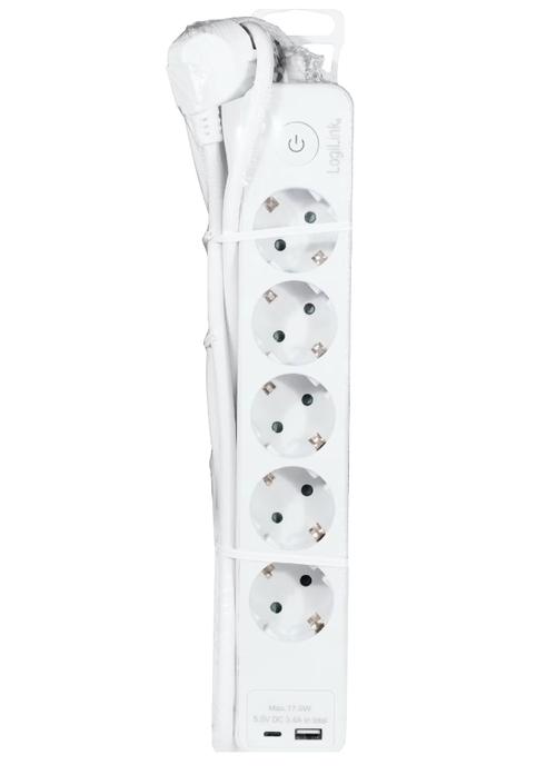 Prelungitor Logilink LPS280U, 5 prize, 1x USB-C, 1x USB-A, 17W, intrerupator, protectie la suprasarcina, IP20, H05VV-F 3G 1.5 mm², 1.5 m (Alb) 1 Prelungitor Logilink LPS280U, 5 prize, 1x USB-C, 1x USB-A, 17W, intrerupator, protectie la suprasarcina, IP20, H05VV-F 3G 1.5 mm², 1.5 m (Alb)