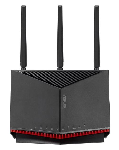 Router Gaming Wireless ASUS RT-BE86U, BE6800, Dual-Band, Quad-Core 2.6GHz CPU, 256MB/1GB Flash/RAM, 4K-QAM, MLO, 10G port, 2.5G quad-port, AiProtection Pro, Adaptive QoS, VPN Fusion, Instant Guard, IPTV, OFDMA, MU-MIMO, UTF-8 SSID, Port forwarding, AiMes
