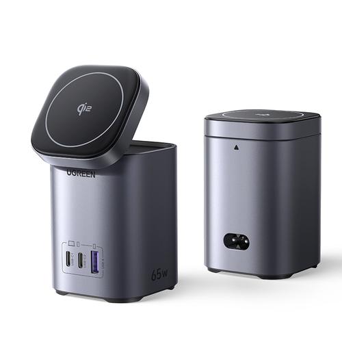 Statie de incarcare UGREEN Nexode 65W GaN, 15W Qi2 Wireless Stand, 1x USB-A, 2x USB-C, Gri 1 Statie de incarcare UGREEN Nexode 65W GaN, 15W Qi2 Wireless Stand, 1x USB-A, 2x USB-C, Gri