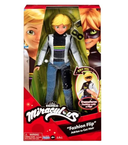 Papusa Miraculous Adrien to Cat Noir, cu paiete reversibile 1 Papusa Miraculous Adrien to Cat Noir, cu paiete reversibile