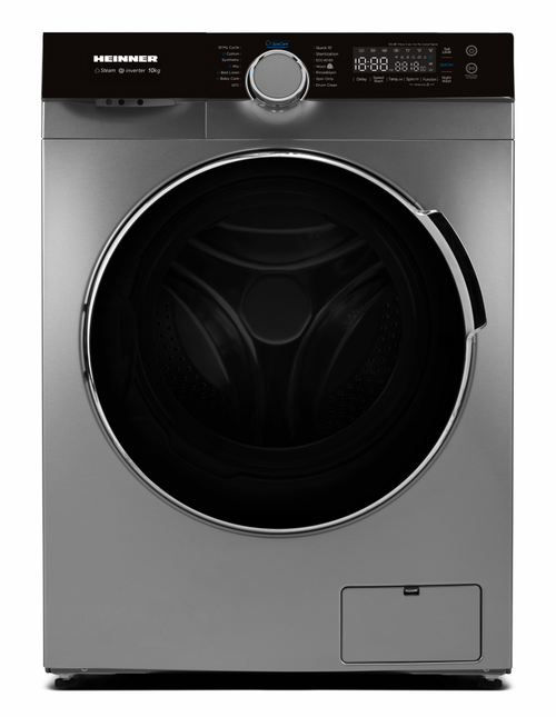 Masina de spalat rufe HEINNER HWM-M1014IVKSA+, 10 kg, 1400 rpm, Clasa A, 14 programe, Motor Inverter, Control Touch, Tehnologie Steam (Argintiu)