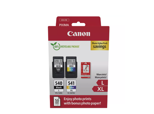 Pachet 2 cartuse cerneala Canon 5224B012AA, PG-540L + CL-541XL + hartie foto 10x15, 50 coli