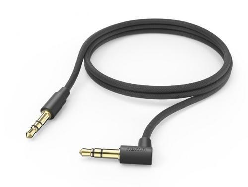 Cablu audio Aux, HAMA, mufa de 3.5 mm - mufa 3.5 mm, inclinat 90°, 1 m (Negru) 1 Cablu audio Aux, HAMA, mufa de 3.5 mm - mufa 3.5 mm, inclinat 90°, 1 m (Negru)