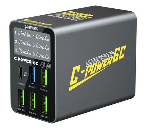 Incarcator Statie Mechanic 6C with Display, 40W, 3A, 1 x USB-C - 5 x USB-A, Negru 1 Incarcator Statie Mechanic 6C with Display, 40W, 3A, 1 x USB-C - 5 x USB-A, Negru