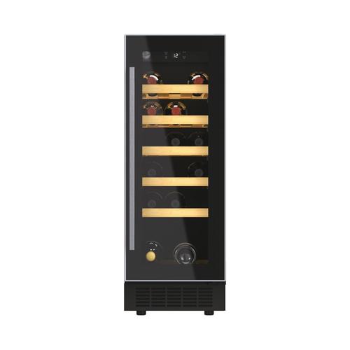 Vitrina de vinuri Hoover HWCB 30/1, Capacitate 20 sticle, O zona de racire, Rafturi lemn, Control electronic, Display, Iluminat interior LED, H 81.3 cm (Negru)