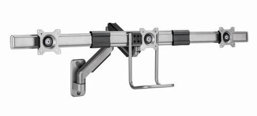 Suport perete pentru 3 monitoare Gembird MA-WA3-01, 17”-27”, 18 kg, VESA 75x75/100x100 (Argintiu)