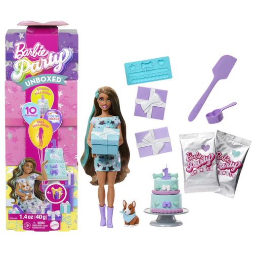 Papusa Barbie Party Unboxed Reveal, bruneta 1 Papusa Barbie Party Unboxed Reveal, bruneta