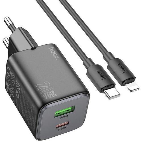 Incarcator Retea HOCO N41, 20 W, 3 A, USB-A, USB-C, cablu Lightning (Negru) 1 Incarcator Retea HOCO N41, 20 W, 3 A, USB-A, USB-C, cablu Lightning (Negru)