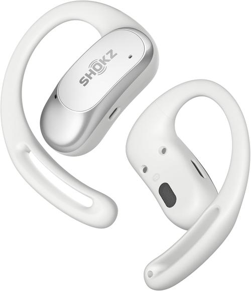 Casti alergare wireless Shokz OpenFit Air, Technologie DirectPitch™, Autonomie 6/28 ore, IP54 (Alb)