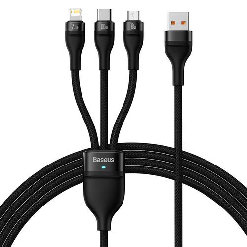 Cablu de date Baseus CASS030001, USB - USB-C + Micro USB + Lightning, 100 W, 1,2 m, Negru 1 Cablu de date Baseus CASS030001, USB - USB-C + Micro USB + Lightning, 100 W, 1,2 m, Negru