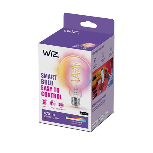 Bec LED RGB inteligent WiZ Connected Filament Clear G95, Wi-Fi, E27, 6.3W (40W), 470 lm, lumina alba si color (2200-6500K), compatibil Google Assistant/Alexa/Siri 1 Bec LED RGB inteligent WiZ Connected Filament Clear G95, Wi-Fi, E27, 6.3W (40W), 470 lm, lumina alba si color (2200-6500K), compatibil Google Assistant/Alexa/Siri