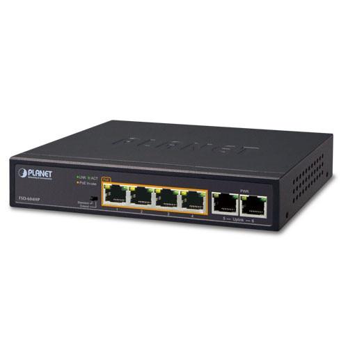 Switch PoE PLANET FSD-604HP 4-Port 10/100TX 802.3af/at PoE + 2-Port 10/100TX Desktop Switch (60 Watts) 1 Switch PoE PLANET FSD-604HP 4-Port 10/100TX 802.3af/at PoE + 2-Port 10/100TX Desktop Switch (60 Watts)