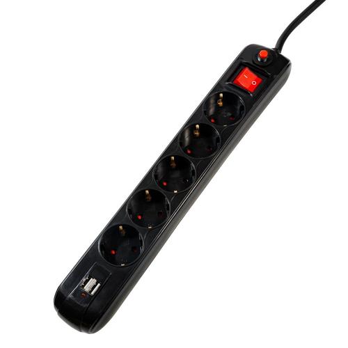 Prelungitor SPACER, Schuko x 5, conectare prin Schuko (T), USB x 2, cablu 1.8 m, 16 A, max. 3500W, protectie supratensiune, negru, „PP-5-18B-USB” 1 Prelungitor SPACER, Schuko x 5, conectare prin Schuko (T), USB x 2, cablu 1.8 m, 16 A, max. 3500W, protectie supratensiune, negru, „PP-5-18B-USB”