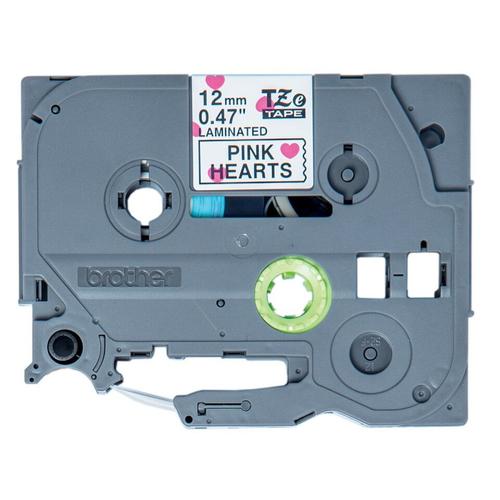 Banda P-touch laminata Brother TZe-MPPH31 (12 mm) negru pe inima roz - 4 m