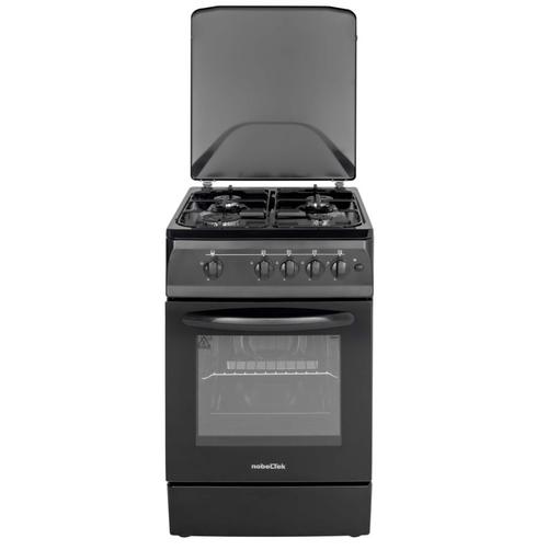 Aragaz NobelTek NLT 5602N/G1, Gaz, 4 arzatoare, Dispozitiv siguranta plita si cuptor, Aprindere electrica (Negru)