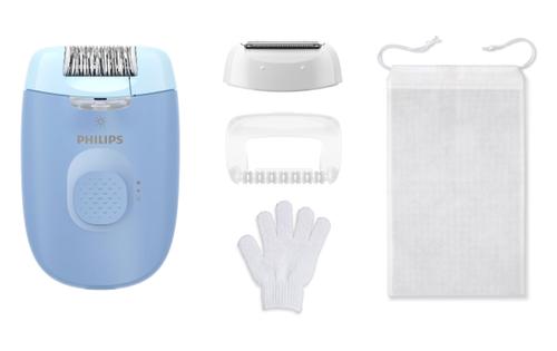 Epilator Philips Seria 4000 BRE247/00, 2 setari de viteza, cap de epilare lavabil, 4 accesorii, lumina LED (Albastru)