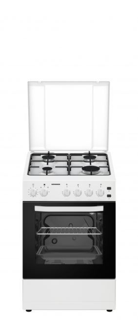 Aragaz Heinner HFSC-S50LITGWH, Gaz, 4 arzatoare, Aprindere electrica, Timer, Grill, Duze GPL, 50 cm (Alb)