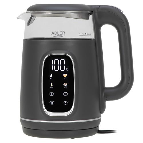 Fierbator de apa Adler AD 1305GS, 1.7 l, 2200 W, Afisaj LED, Baza pivotanta 360, Filtru calcar, 5 presetari (Gri)