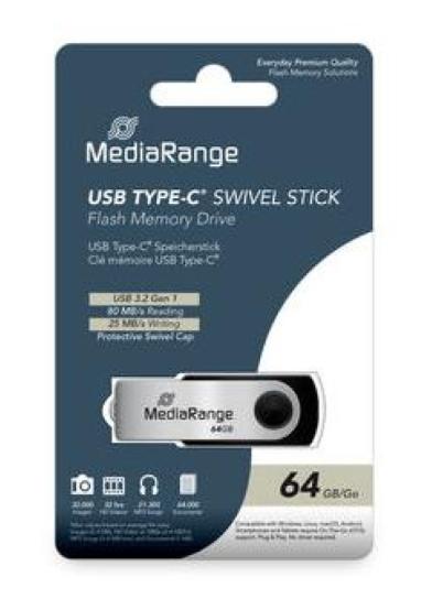 Stick USB MediaRange MR1953, USB 3.2 Gen 1 Type-C, 64GB (Negru/Argintiu)