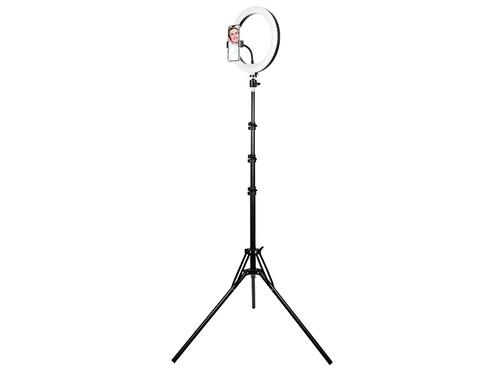 Lampa circulara cu trepied Tracer LED TRAOSW46745 Ring Light, Diametru lampa 30cm, Inaltime 210 cm (Negru)