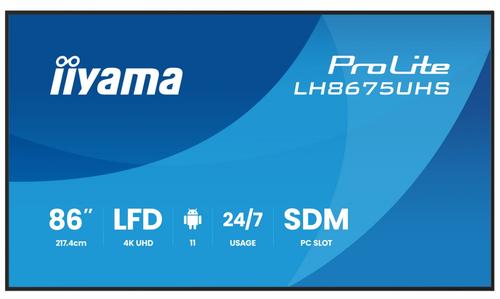 Ecran Profesional IPS LED Iiyama 85.6inch LH8675UHS-B2AG, UHD (3840 x 2160), HDMI, DisplayPort, Boxe (Negru)