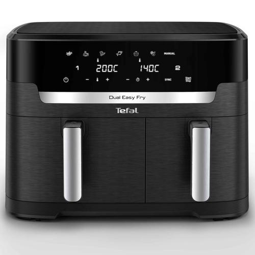 Friteuza cu aer cald Tefal Dual Easy Fry XXL EY9428E0, 2700 W, capacitate 11 L, 7 programe automate, vase detasabile antiaderente, display LCD, temperatura reglabila 40-200°C (Negru)