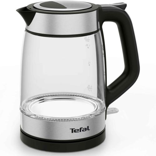 Fierbator Tefal Glass KI605830, 2200W, capacitate 1.7L, gradat, indicator luminos, depozitare cablu, baza rotativa 360°, filtru calcar detasabil (Argintiu/Negru)